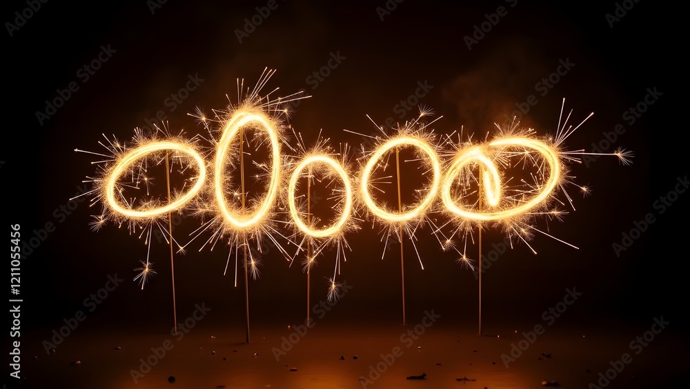 Spinning sparklers creating glowing circular trails in the dark Spinning sparklers creating glowing circular trails in the dark