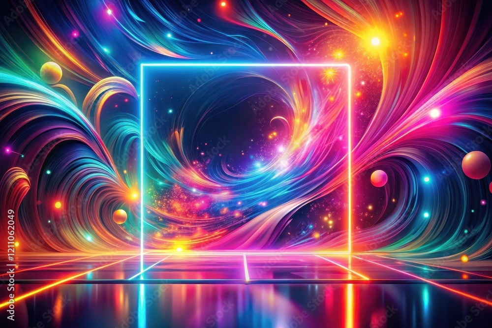 Vibrant cosmic swirls and neon light frame a mesmerizing abstract scene perfect for imaginative backgrounds Vibrant cosmic swirls and neon light frame a mesmerizing abstract scene perfect for imaginative backgrounds