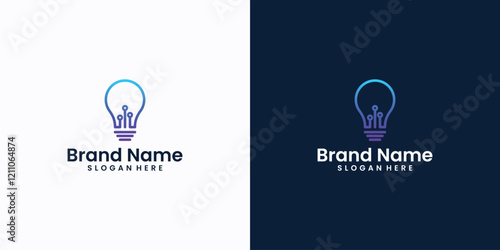 Abstract light bulb and data connection logo. Modern technology logo design template.