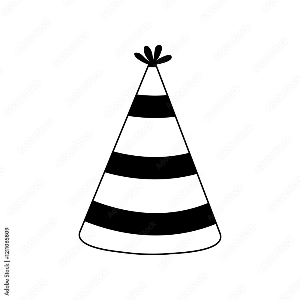 Party hat decorated with black and white stripes for festive celebrations Party hat decorated with black and white stripes for festive celebrations