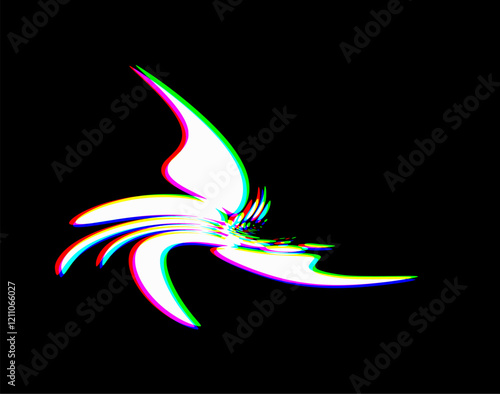 Twisted and smoothly  intertwined flower with CMYK spectrum shift. Black background for example. For logos, trademarks, brands. Vector.