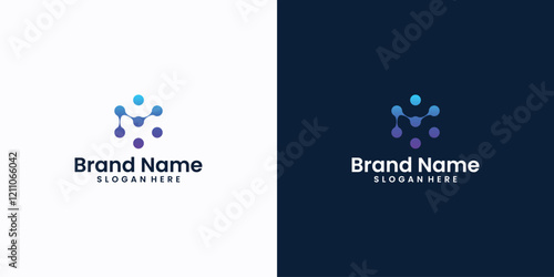 letter M with hexagon and dot concept logo for lab or technology company
