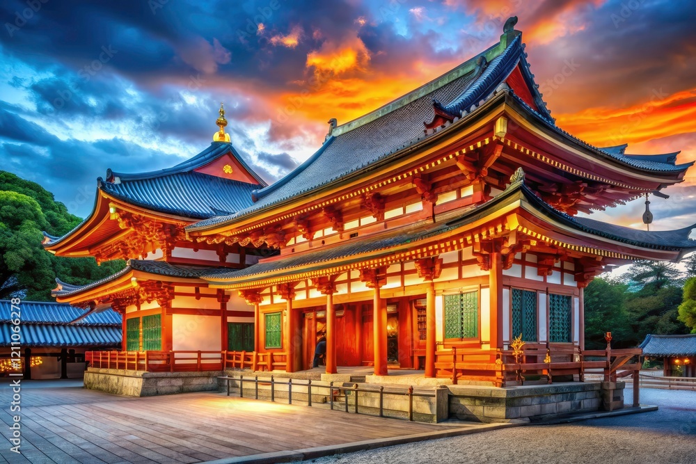 Yasaka Shrine's majestic hall, Kyoto: A rule-of-thirds masterpiece of architectural photography. Yasaka Shrine's majestic hall, Kyoto: A rule-of-thirds masterpiece of architectural photography.