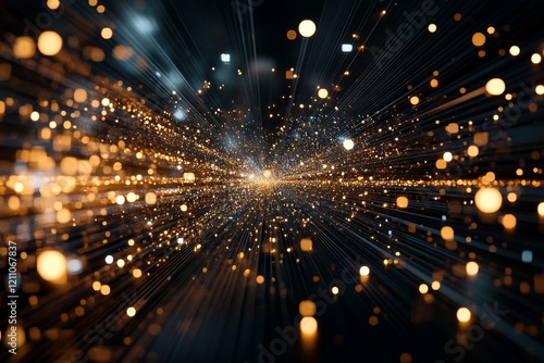 Digital light particles radiate in a cosmic space with vibrant colors and dynamic movements