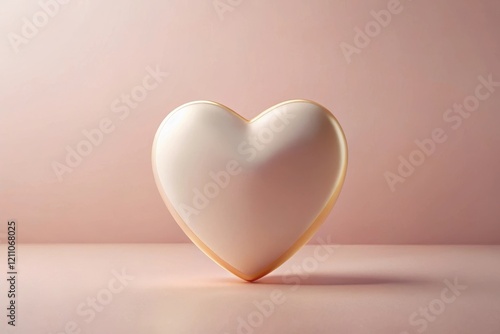 A delicately rendered heart, creamy white with a gilded edge, rests gently on a soft blush background. photo