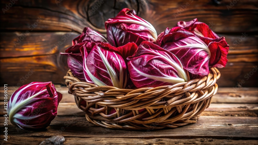 Fototapeta premium Treviso Red Radicchio Basket: Vibrant Autumnal Food Photography