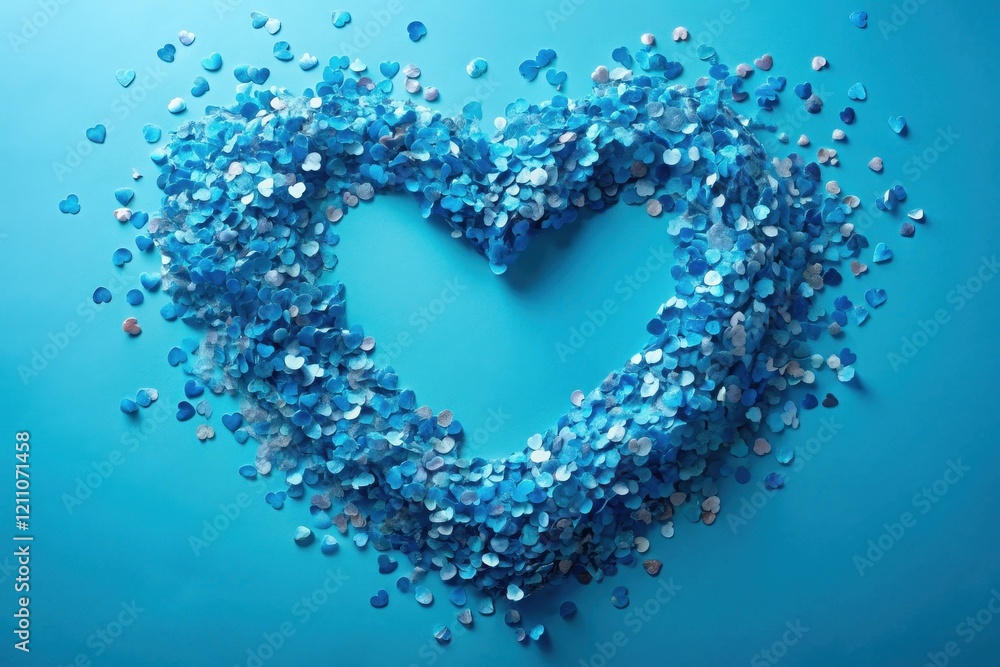 A Heart Shaped Arrangement of Azure Heart Confetti on a Vibrant Blue Background A Heart Shaped Arrangement of Azure Heart Confetti on a Vibrant Blue Background