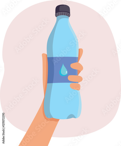 Hand Holding a Bottle of Water Vector Cartoon Illustration. Unrecognizable person holding bottled water with label 
