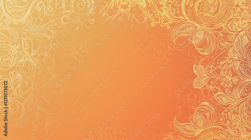 Elegant Orange Background With Golden Floral Design Elegant Orange Background With Golden Floral Design