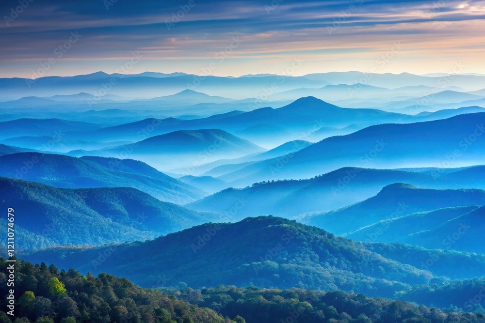 Serene Blue Mountainscape A Breathtaking Panorama of Rolling Hills Under a Soft Sky Serene Blue Mountainscape A Breathtaking Panorama of Rolling Hills Under a Soft Sky