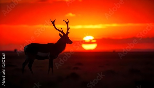 Majestic Deer Silhouette at Sunset Landscape Photo photo