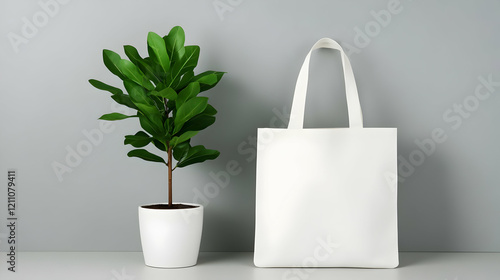 White Tote Bag Mockup Stand...