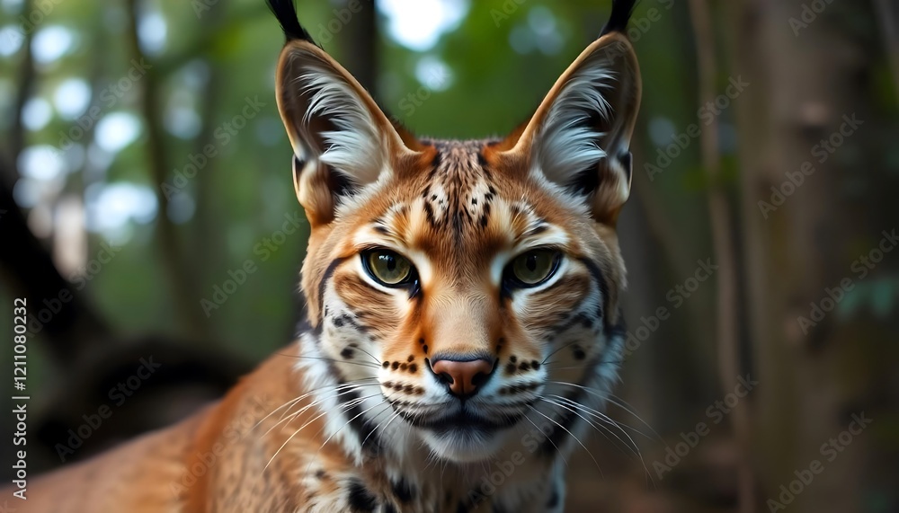 Majestic Eurasian Lynx Closeup in Forest Habitat Majestic Eurasian Lynx Closeup in Forest Habitat