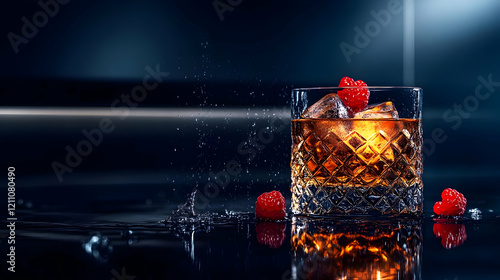 Crystal Glass of Amber Liqu...