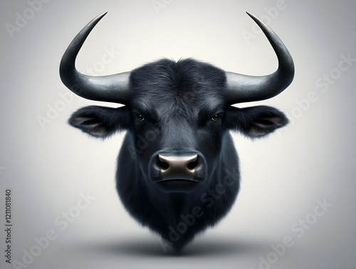 Majestic Black Bull Head Po...