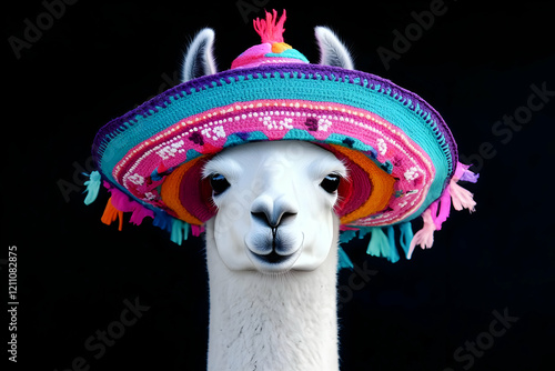 White Llama Wears a Colorfu...