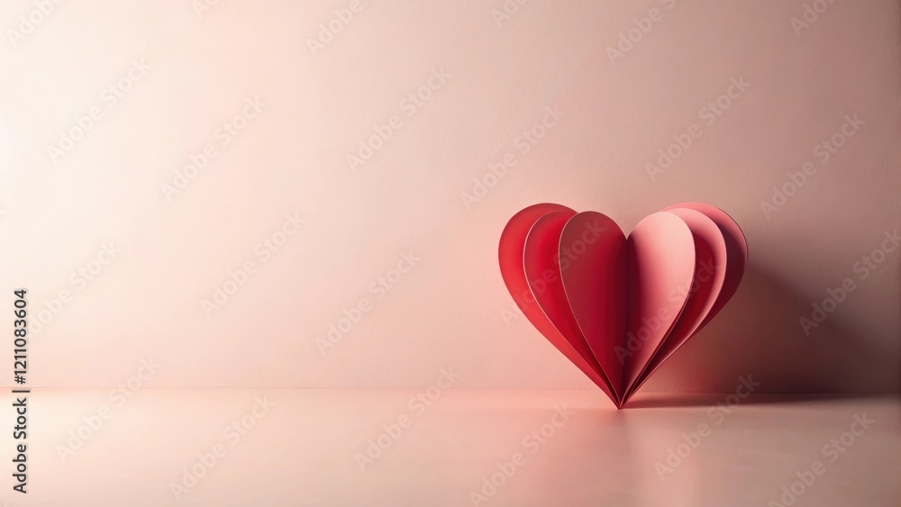 A Delicate Paper Heart on a Soft Pink Background, a Symbol of Affection and Tenderness A Delicate Paper Heart on a Soft Pink Background, a Symbol of Affection and Tenderness