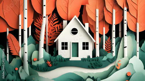 Papercraft House Nestled in...