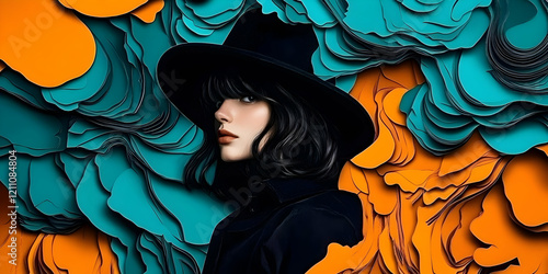 Stylish Woman in Black Hat ...