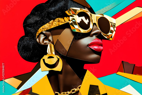 Stylish Woman with Gold Acc...