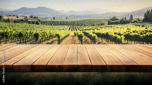 Empty Wooden Table Top with...