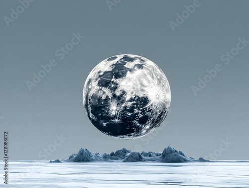 Large Moon Looms Over Icy L...