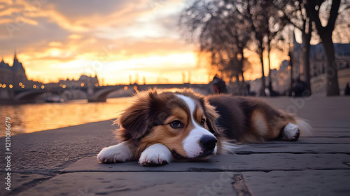 A Fluffy Dog Rests Peaceful...