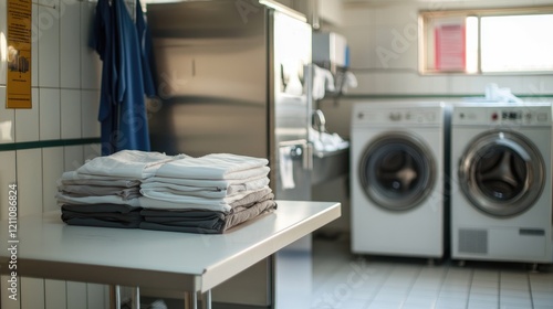 Clean Clothes Stacked Neatly Laundry Room