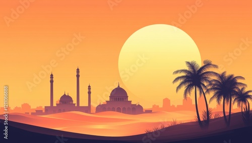 Wallpaper Mural Sunset over Desert Mosque Torontodigital.ca
