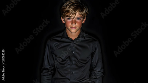 Blond Boy in Black Shirt Po...