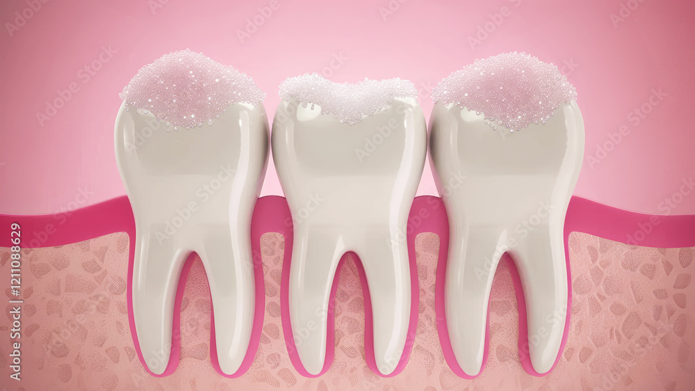 Close-Up Three Teeth With Sugar Crystals Illustrating Caries Formation On Teeth Close-Up Three Teeth With Sugar Crystals Illustrating Caries Formation On Teeth