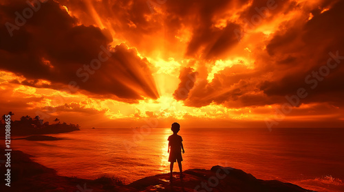 Silhouetted Child Watches F...