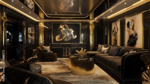 Wallpaper Mural Luxurious interior design with gold accents and dark furniture in a stylish living room Torontodigital.ca