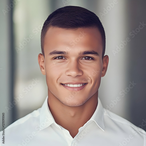 Smiling Man in White Shirt ...