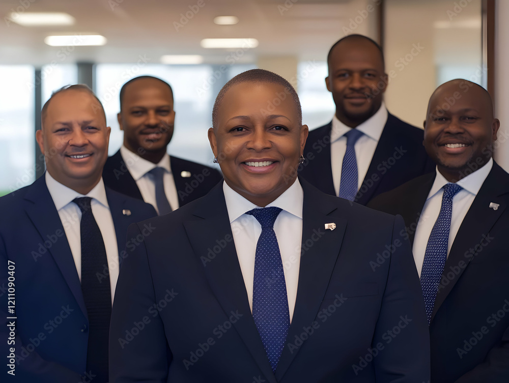 Confident Business Team Poses for a Photo in a Modern Office Setting Confident Business Team Poses for a Photo in a Modern Office Setting