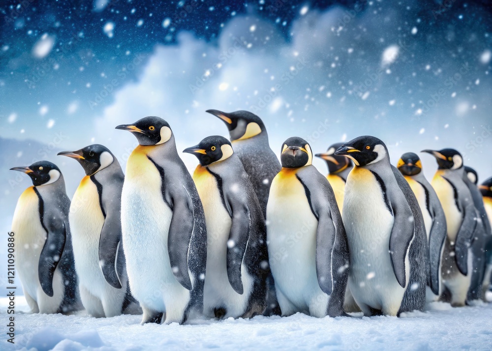 Obraz premium Emperor Penguin Huddle Blizzard Antarctica Snowstorm Wildlife Photography