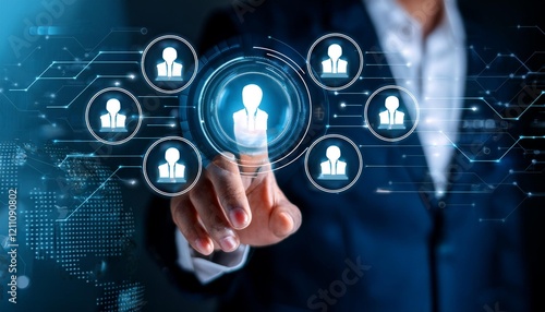 Human resource management (HR) concept, HRM, Recruitment, leadership and team building. Search and select candidates for jobs. Process of recruiting people to work for the organization. 