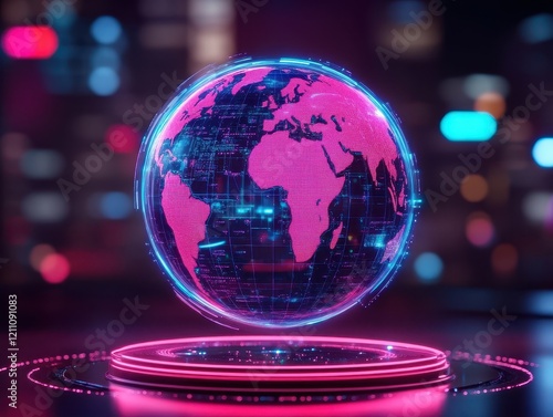 Digital globe with vibrant neon accents