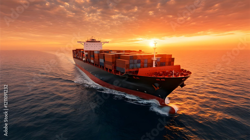 Cargo Ship Sails Across the...