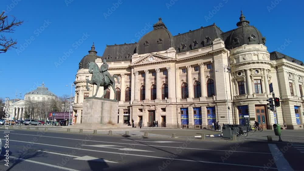 Bucharest, Romania - January 18, 2025: View of the Equestrian Monument of Carol I. Bucharest, Romania - January 18, 2025: View of the Equestrian Monument of Carol I.