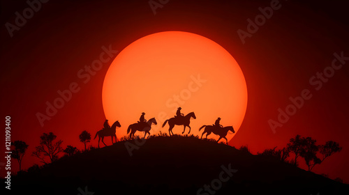 Silhouetted Horse Riders Tr...
