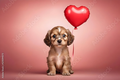 Adorable Puppy Holds a Hear...
