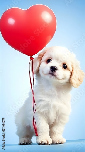 Adorable White Puppy Holds ...