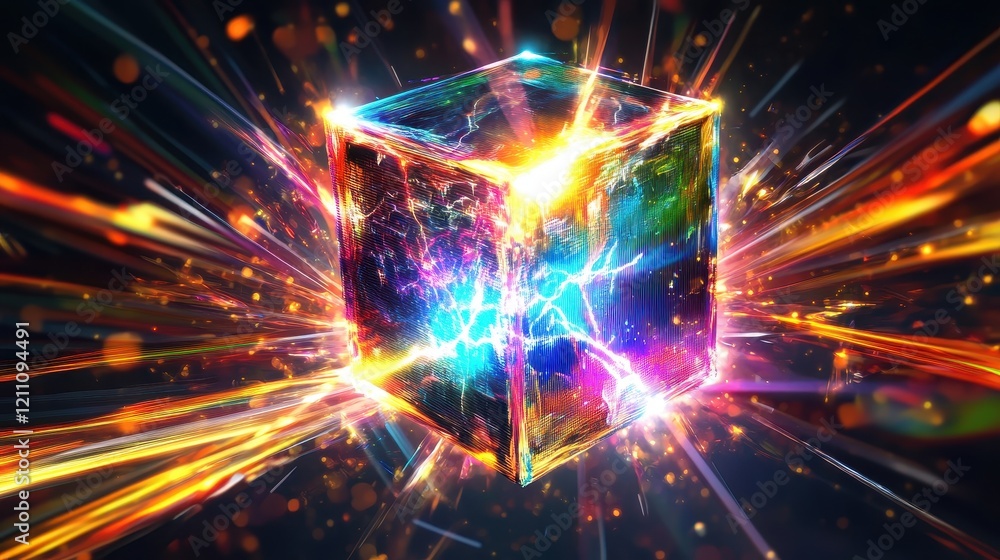 Obraz premium Luminous Cube Energy Burst Abstract Art