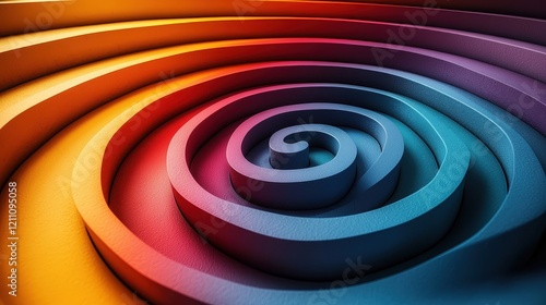 Colorful gradient spiral maze with concentric rings