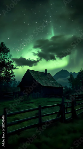 Dark Green Night Sky Illumi...