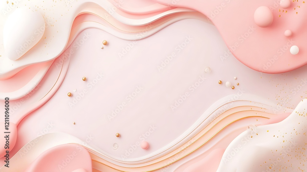 Abstract Pink and White Wave Design With Gold Accents Abstract Pink and White Wave Design With Gold Accents