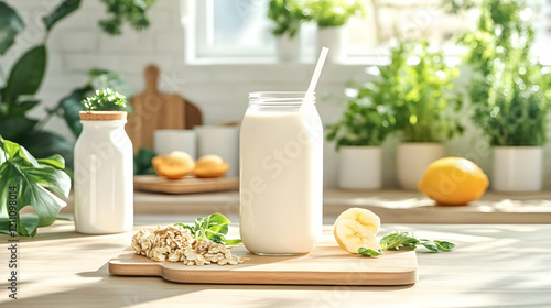 Glass Bottle with Milk, Ban...