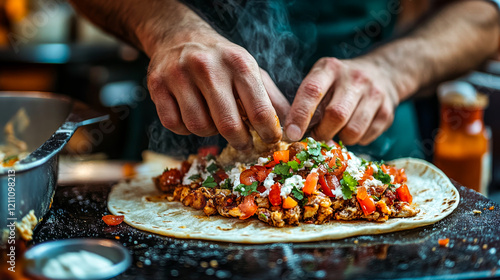 Chef Garnishing a Tasty Dish: Authentic Street Food