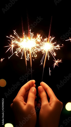 Two Hands Hold Burning Spar...